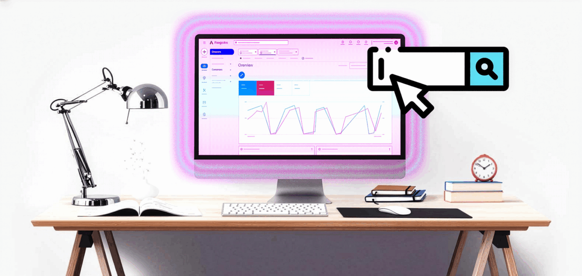 Futuristic digital marketing workstation representing Google Ads campaign analysis, performance reporting, and weekly optimization